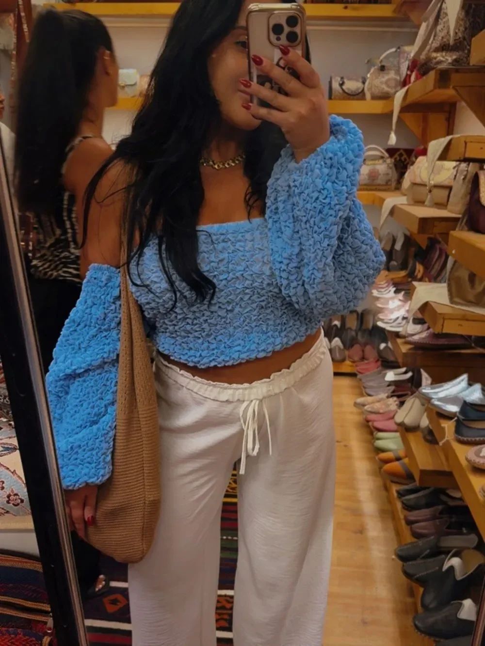 Blue textured crop top